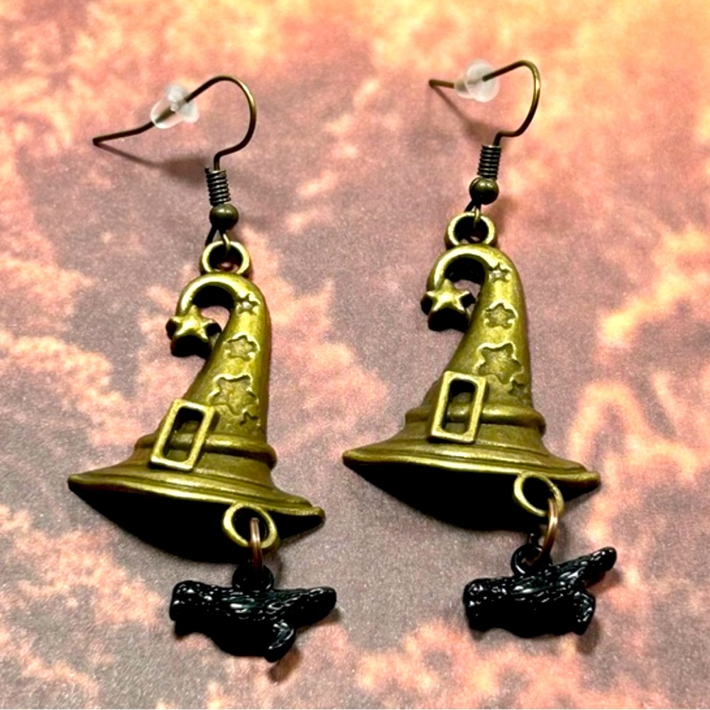 Handmade Halloween Witch Hat & Crow Earrings!